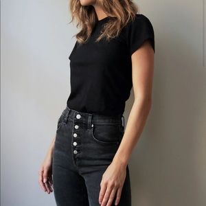 Denim Forum Aritzia Yoko High Rise Slim exposed button black